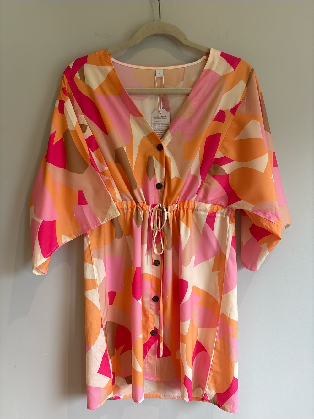 NWT Boutique Geometric Print Beach Cover Up / Size M | Drawstring Tunic